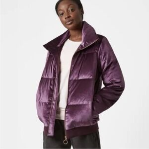 Sweaty Betty Amethyst Purple Velvet Puffer Jacket